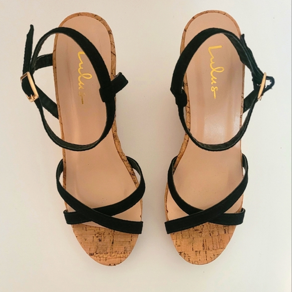 Lulus Women's Black Strappy Wedge Sandals Size 6 - Picture 2 of 3